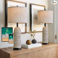 OYEARS 26.5" Table Lamps Set of 2 - Bedside Lamp with USB A+C Charging Ports,Rustic,Perfect for Nightstands and Bedrooms,Black