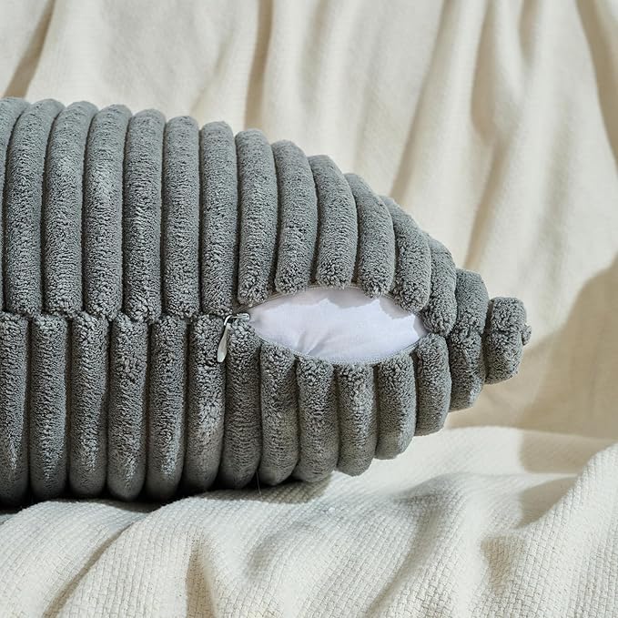 Fancy Homi Set of 2 Dark Gray Boho Decorative Throw Pillow Covers 20x20 Inch for Couch Bed Sofa, Aesthetic Modern Bohemian Room Decor, Soft Fuzzy Fluffy Cozy Corduroy Textured Cushion Case 50x50cm