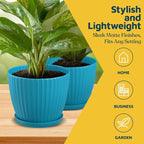 Blue 6-Inch Plant Pots with Drainage & Saucers 6 Pack, Indoor & Outdoor Planters for Houseplants, Herbs, and Flowers, Durable & Weatherproof Material, Stackable, Lightweight, Minimalist Design