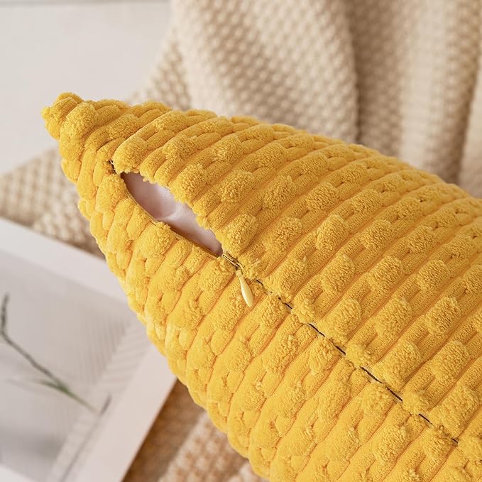 Kevin Textile 2 Packs Yellow Euro Farmhouse Decorative Throw Pillow Covers 26x26 Inch for Living Room Couch Bed Sofa Rustic Boho Home Decor Soft Striped Corduroy Square Cushion Case 66x66 cm