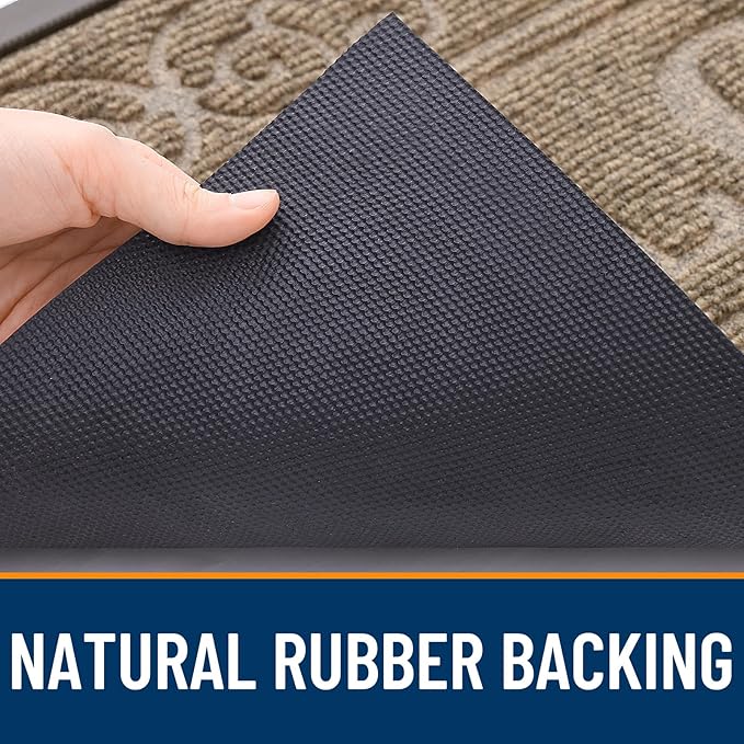 OLANLY Welcome Door Mat Indoor Outdoor Entrance, Heavy Duty Sturdy Front Door Mat, Waterproof All-Weather Doormat, Stain Resistant, Low Profile, Easy Clean Patio Entryway Mat, 29.5 x 17, Light Brown