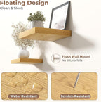 Floating Shelves for Wall with Invisible Brackets, Wall Mounted Engineered Wood Shelves with Wood Grain for Living Room, Bedroom, Bathroom, Kitchen Decor and Storage, Oak, 12"L Set of 3, Oak