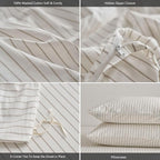MooMee Striped Duvet Cover Set 100% Washed Cotton Linen Like Textured Breathable Durable Soft Comfy (White Tannish Linen Grey Wide Stripes, King 104"x90")