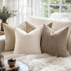 MIULEE Winter Pack of 2 Corduroy Pillow Covers Soft Soild Cushion Cases Decorative Square Throw Pillow Covers Cream White Pillowcases for Sofa Bedroom Car 18 x 18 Inch 45 x 45 Cm