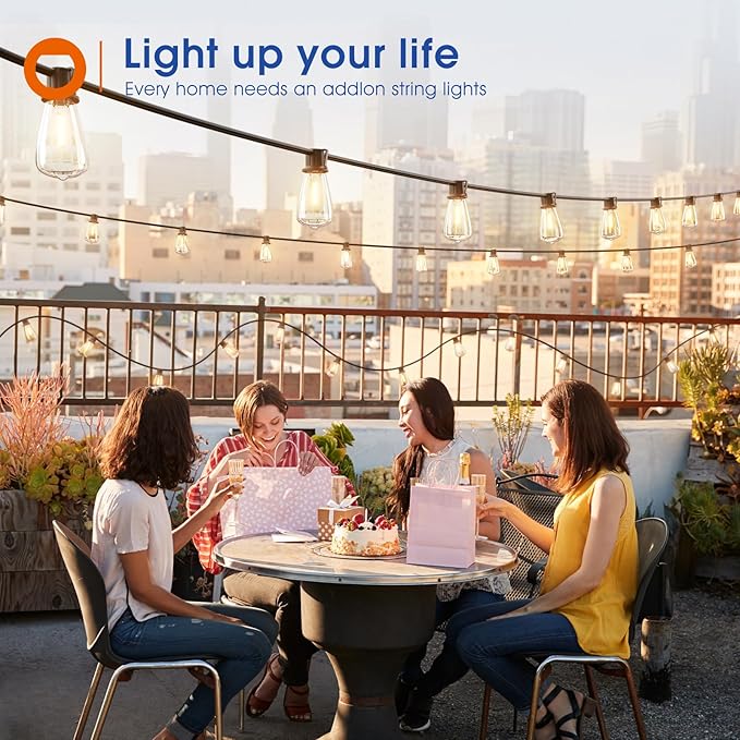 addlon 200FT(50FT*4) LED Outdoor Lights Waterproof Patio Lights with 64 Shatterproof ST38 Replaceable Bulbs(4 Spare), Dimmable Outside Hanging Light Connectable for Porch, Backyard