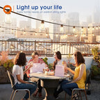 addlon 150FT(50FT*3) LED Outdoor String Lights Waterproof Patio Lights with 48 Shatterproof ST38 Replaceable Bulbs(3 Spare), Dimmable Outside Hanging Light Connectable for Porch, Backyard, 2200K