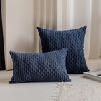Kevin Textile Set of 2 Decorative Pillow Cover Solid Striped Corduroy Plush Velvet Cushion Cover for Couch 50cm 20 x 20 Inch Navy Blue