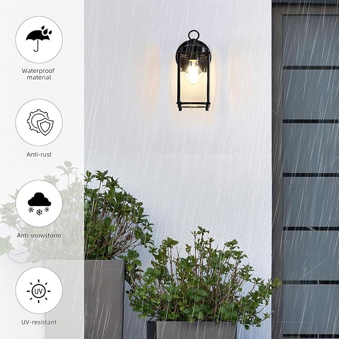 Outdoor Wall Light, Exterior Lighting Fixture Wall Sconce, Black Porch Light Fixture with Clear Beveled Glass, Outdoor Wall Lantern Waterproof Anti-Rust E26 Socket for Front Door, Entryway