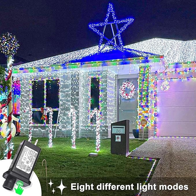 Christmas Lights Outdoor Waterproof, 8 Modes White String Lights for Bedroom Tree Patio Decor