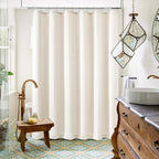 Cream Shower Curtain 66 Inches Long Linen Neutral Ivory Shower Curtain for Bathroom Earth Tone Boho Shabby Chic Country Cloth Drapes Basement Bathroom, 72x66