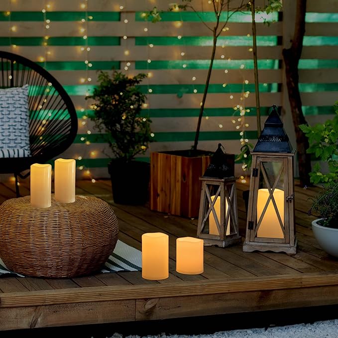 6" 8" 10" x 5" Waterproof Outdoor Flameless Candles Battery Operated LED Flickering Pillar Candles with Remote and Timer for Indoor Outdoor Lanterns, Long Lasting, Ivory White Large, Set of 3