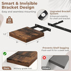 Floating Shelves for Wall with Invisible Brackets, Wall Mounted Engineered Wood Shelves with Wood Grain for Living Room, Bedroom, Bathroom, Kitchen Decor and Storage, Oak, 8"L Set of 3, Rustic Brown