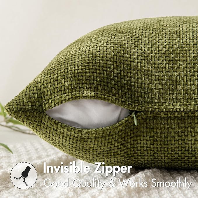 MIULEE Pack of 2 Couch Throw Pillow Covers 20x20 Inch Olive Green Modern Boho Accent Decorative Pillow Covers Soft Chenille Farmhouse Cushion Covers for Home Decor Bed Sofa Living Room