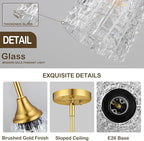 Glass Pendant Lights Kitchen Island, 1-Light Brushed Gold Pendant Light Fixtures with Hammered Glass and Rods, Modern Farmhouse Mini Hanging Light for Kitchen Sink Dining Room Bedroom, E26