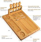 Bamboo Cheese Board Set - Charcuterie Boards and Serving Meat Platter, Cheese Tray with 4 Stainless Steel Cheese Knives Cutting Board Platter, Ideal for Halloween, Wedding, Christmas Gifts