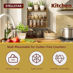 Spice Rack for Countertop, Bamboo Seasoning Jars Organizer Rack Shelf Wall Mounted, 15.83" W x 4.96" D x 15.75" H (Walnut)