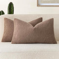 Foindtower Pack of 2, Curly Faux Fur Decorative Throw Pillow Covers Soft Plush Cushion Case with Zipper Cozy Boho Lumbar Pillowcase for Home Living Room Couch Bedroom Sofa 12 x 20 Inch, Chocolate