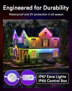 Lumary Permanent Outdoor Lights Pro with Remote, 40LED 53ft for House, 2000lm RGBAICW Smart Eave Light, Work with Alexa Google, Multi Scene for Daily Halloween Christmas Decor, IP67 Waterproof, White