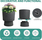 16.75"H Urn-Style Tall Planters, 2-Pack Modern Large Flower Pots for Outdoor Indoor, 2-in-1 Design Plant Containers for Garden Patio Yard Balcony Porch or Home Decor, White Terrazzo, UV-Protect