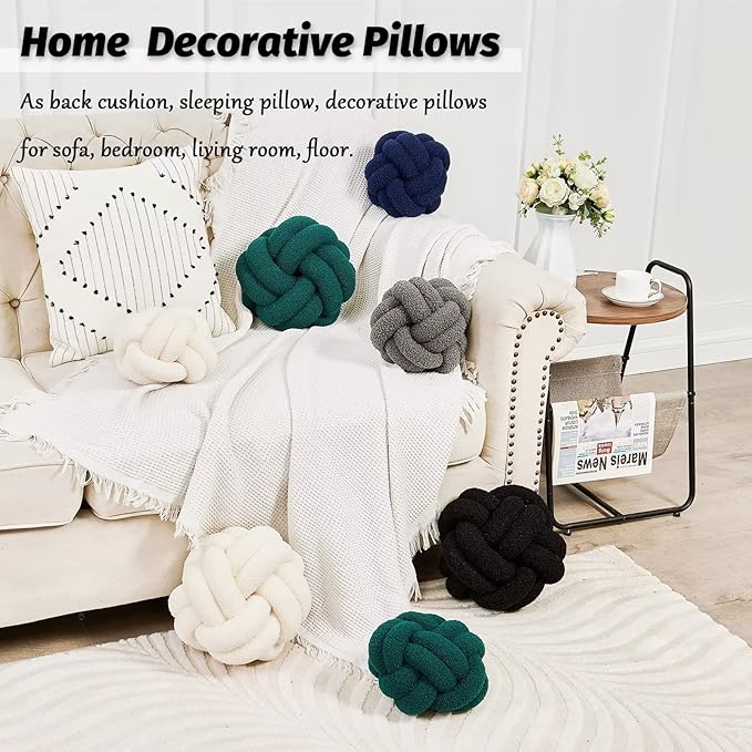 Uvvyui Knot Pillow Ball, Soft Black Home Decor Knotted Pillows, Handmade Round Plush Throw Pillow, Aesthetic & Cute Large Decorative Pillows for Bed, Floor, Couch, Bedroom Home Decor 11 inches