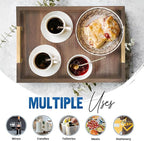 Large Wooden Ottoman Tray with Golden Handles for Serving Food, Decorative Serving Platter for Breakfast, Dinner & Bar, 17.5x11.8in Rustic Storage Tray for Kitchen, Bedroom & Gift Packaging