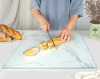 Glass Cutting Board 20”x16”: Tempered Glass Kitchen Counter Protector - Durable- Scratch-Resistant, Heat-Proof - Design 2 - White Marble Effect