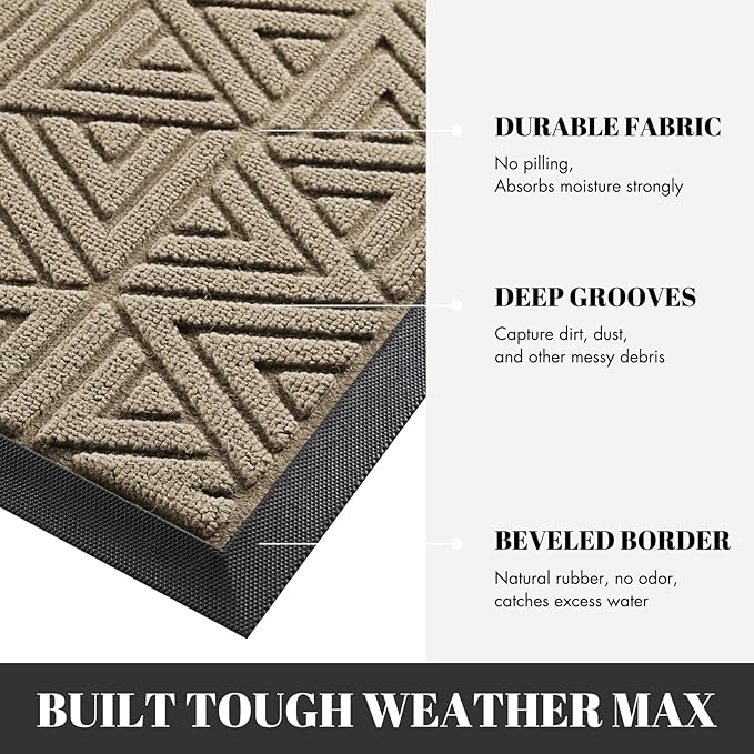 Yimobra Outdoor Mats for Front Door, Stops Mud & Dirt at Entrance, Fits Garage & Patio, All-Weather Waterproof Non Slip Outdoor Indoor Welcome Mat, 29.5x17 Beige