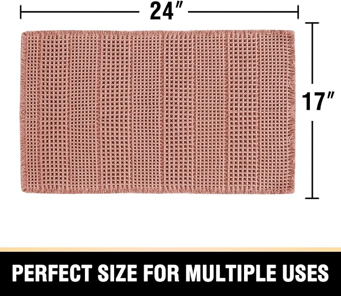 H.VERSAILTEX Upgraded Waffle Bath Mat Super Absorbent Bathroom Mats Non Slip Bath Rugs for Bathroom Floor Machine Washable Dry Fast Bathroom Rugs for Beside Tub, 17" x 24", Soft Pink