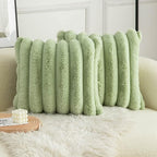 Neelvin Green Faux Fur Cozy Soft Striped Decorative Throw Pillow Covers 18x18 inch Set of 2,Velvet Pillowcase Cushion Case for Sofa Couch