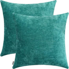 Jeneoo Decorative Dark Aqua Throw Pillow Covers Rustic Farmhouse Soft Square Chenille Comfy Solid Couch Cushion Cases for Sofa Bedroom (Set of 2, 18 x 18 Inches)