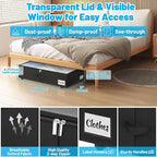 2 Pack Under Bed Storage with Wheels 6.7" Height, Rolling Storage Bins XL 50L, Underbed Shoe Storage Containers with Label & Clear Lid, Dorm Under bed Drawers for Clothes, Shoes, Quick Assembly, Black