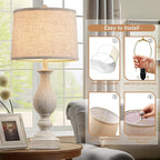 28'' Tall Farmhouse Table Lamps for Living Room, Bedroom Lamps Set of 2 with USB C+A Charging Ports, Rustic Farmhouse Nightstand Lamps for Bedside, Traditional Side Table Lamp with Fabric Shade