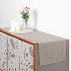 D'Moksha Homes Linen Natural Table Runner 132 Inches Long - 100% Pure Linen Extra Long Table Runner 14 x 132 Inch for Fall, Autumn and Halloween - Classic Hemstitch
