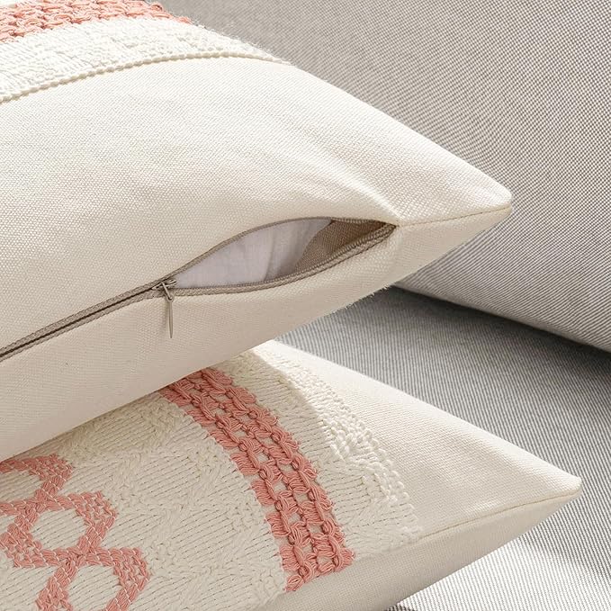 MIULEE Set of 2 Coral Red Boho Decorative Pillow Covers 18x18 Inch Farmhouse Rustic Couch Throw Pillows Modern Summer Cotton Cushion Covers Retro Cute Macrame Woven Home Decor for Bed Sofa Chair