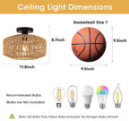 MAYNA 11.8" Rattan Ceiling Light Fixture, Hand-Woven Boho Light Fixtures Ceiling Mount, Mini Rattan Chandelier Light Fixture for Farmhouse Hallway Bedroom Kitchen Entryway, Bulb NOT Included