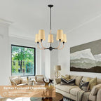 28" Black Boho Rattan Chandelier for Living Room 5-Light Coastal Boho Pendant Light Fixture Bedroom Adjustable Rustic Farmhouse Chandeliers for Dining Room Kitchen Island Foyer Entryway