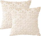OTOSTAR Set of 2 Xmas Soft Plush Short Wool Velvet Decorative Throw Pillow Covers Square Luxury Style Cushion Case Pillow Shell for Sofa Bedroom Snowflake Cream Beige, 28x28 Inch