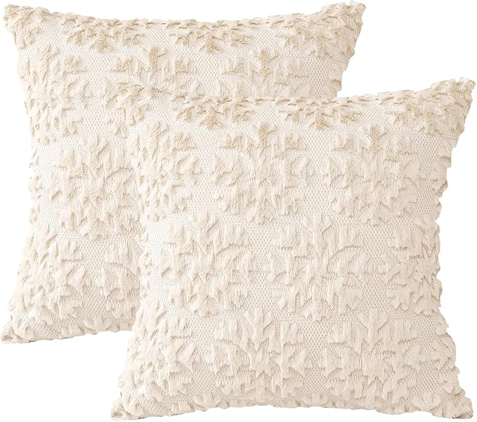 OTOSTAR Set of 2 Xmas Soft Plush Short Wool Velvet Decorative Throw Pillow Covers Square Luxury Style Cushion Case Pillow Shell for Sofa Bedroom Snowflake Cream Beige, 16x16 Inch