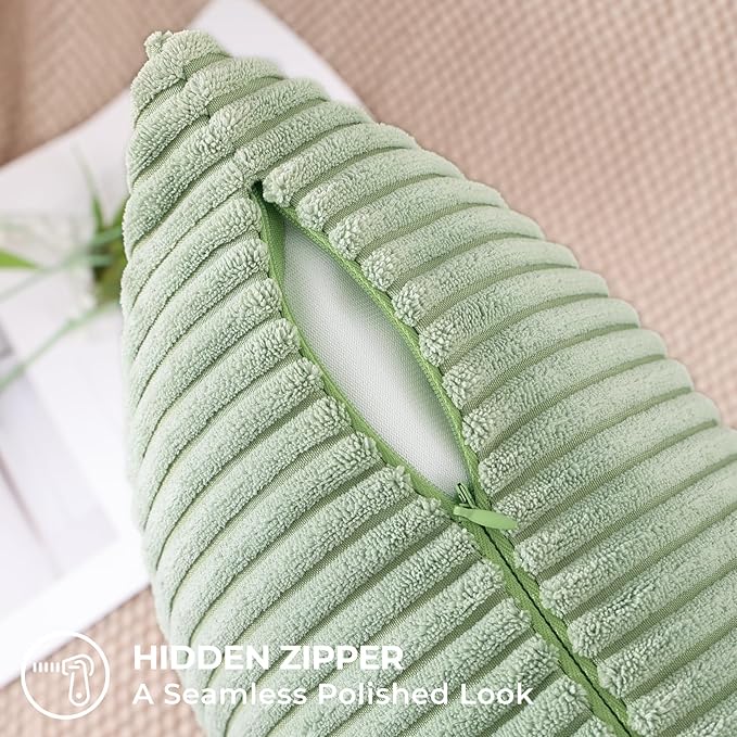 Mecatny Corduroy Decorative Throw Pillow Covers 24x24 Set of 2 for Sofa Living Room, Soft Neutral Boho Couch Pillow Covers for Home Decor, Sage Green