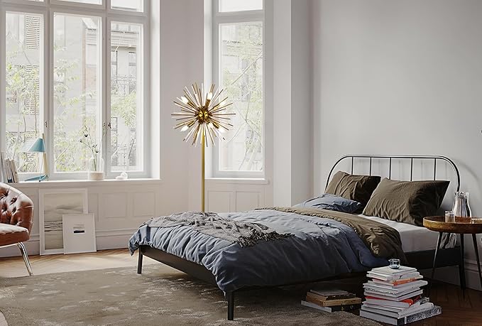 Wellmet Gold Floor Lamp for Living Room, Mid Century Modern Floor Lamps for Bedroom, Brass Finish, 65.3 Inch Tall Unique Metal Floor Lamp for Corner Decorative, Globe Shade (Gold)