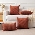 Kevin Textile Fall Pack of 2 Corduroy Decorative Throw Pillow Covers 22x22 Inch Soft Boho Striped Pillow Covers Modern Farmhouse Home Decor for Sofa Living Room Couch Bed Rust
