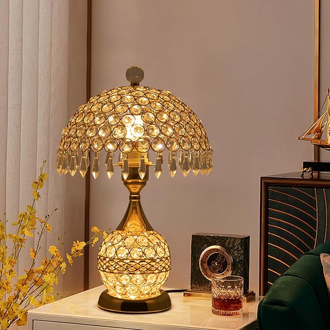 Eapmic Table Lamp,Bedside End Table Lamp ModernNightstand Desk Lamp Geometric Lamp with Shade for Living Bedroom Office(Modern,Style 5,Golden)