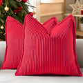decorUhome Christmas Corduroy Red Throw Pillow Covers 26x26 Set of 2 Decorative Soft Boho Farmhouse Euro Couch Pillow Covers for Living Room Bed Sofa Broadside Striped Pillow Cases
