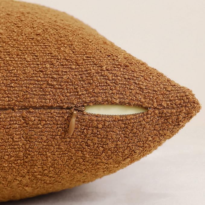 Jeneoo Amber Yellow Decorative Square Thick Throw Pillow Covers Fine Textured Boucle Couch Cushion Case for Sofa Decor, Set of 2, 20 x 20 Inch