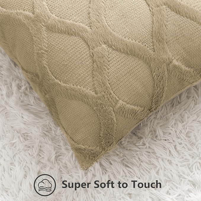 decorUhome Throw Pillow Covers 12x20 Inch Set of 2, Soft Plush Faux Fur Wool Lumbar Khaki Couch Pillow Covers, Decorative Neutral Pillow Cases for Bed Sofa Living Room Home Decor