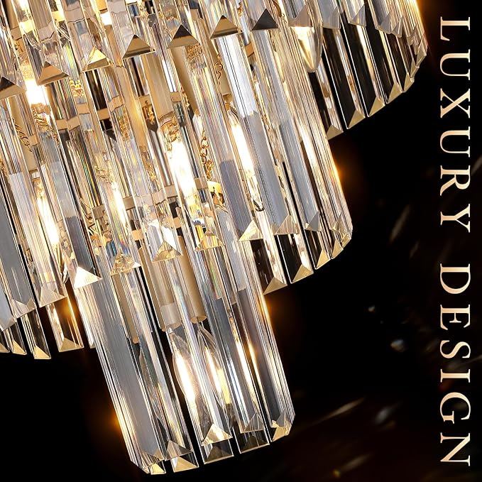 Modern Gold Crystal Chandelier 15 Lights 24" Round Light Fixture Luxury 5-Tier K9 Crystals Chandelier Contemporary Pendant Lighting for Dinning Room Living Room Foyer Kitchen