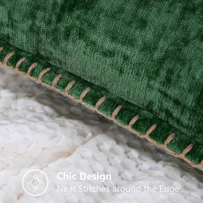 decorUhome Christmas Chenille Soft Throw Pillow Covers 20x20 Set of 2, Farmhouse Velvet Neutral Decorative Euro Pillow Covers with Stitched Edge for Couch Sofa Bed Home Decor, Green