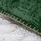 decorUhome Christmas Chenille Soft Throw Pillow Covers 24x24 Set of 2, Farmhouse Velvet Neutral Decorative Euro Pillow Covers with Stitched Edge for Couch Sofa Bed Home Decor, Green