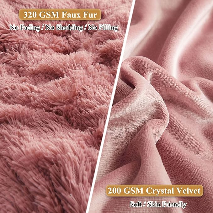 XeGe Cozy Faux Fur Dusty Pink Throw Pillow Covers, Zippered Fluffy Cushion Covers, Shaggy Fuzzy Decorative Plush Furry Pillowcases Pack of 2 for Sofa Couch Home Decor (18''x18'', Dusty Pink)