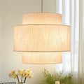 Pendant Lights with Beige Linen Drum Shade Chandelier Hanging Light Fixture 19.7" Pendant Lights Kitchen Island, Large Drum Pendant Light Fixtures 3-Tier Kitchen Chandelier for Entryway Living Room